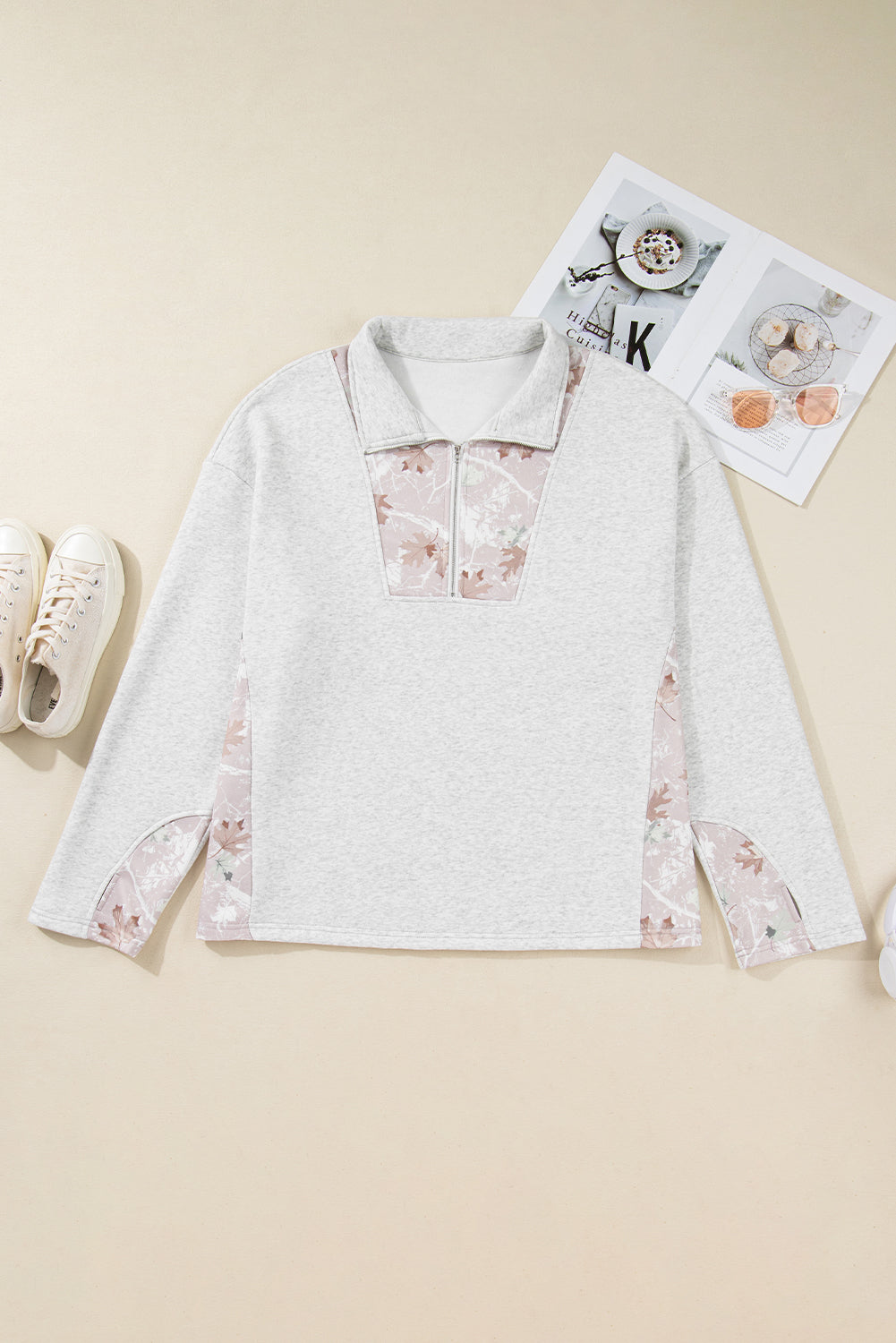 Olivia Patchwork Zipped Collar Pullover