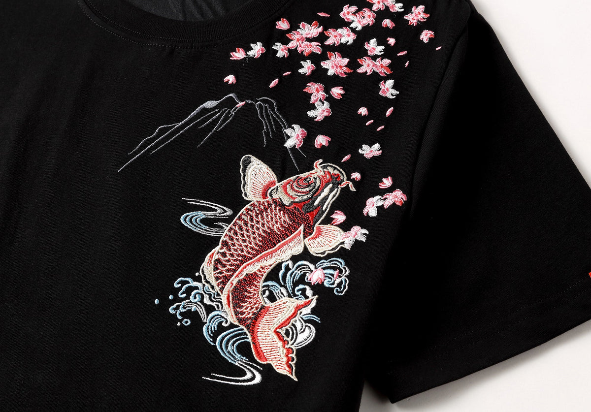 KH628 Red Koi Fish Embroidered Tee