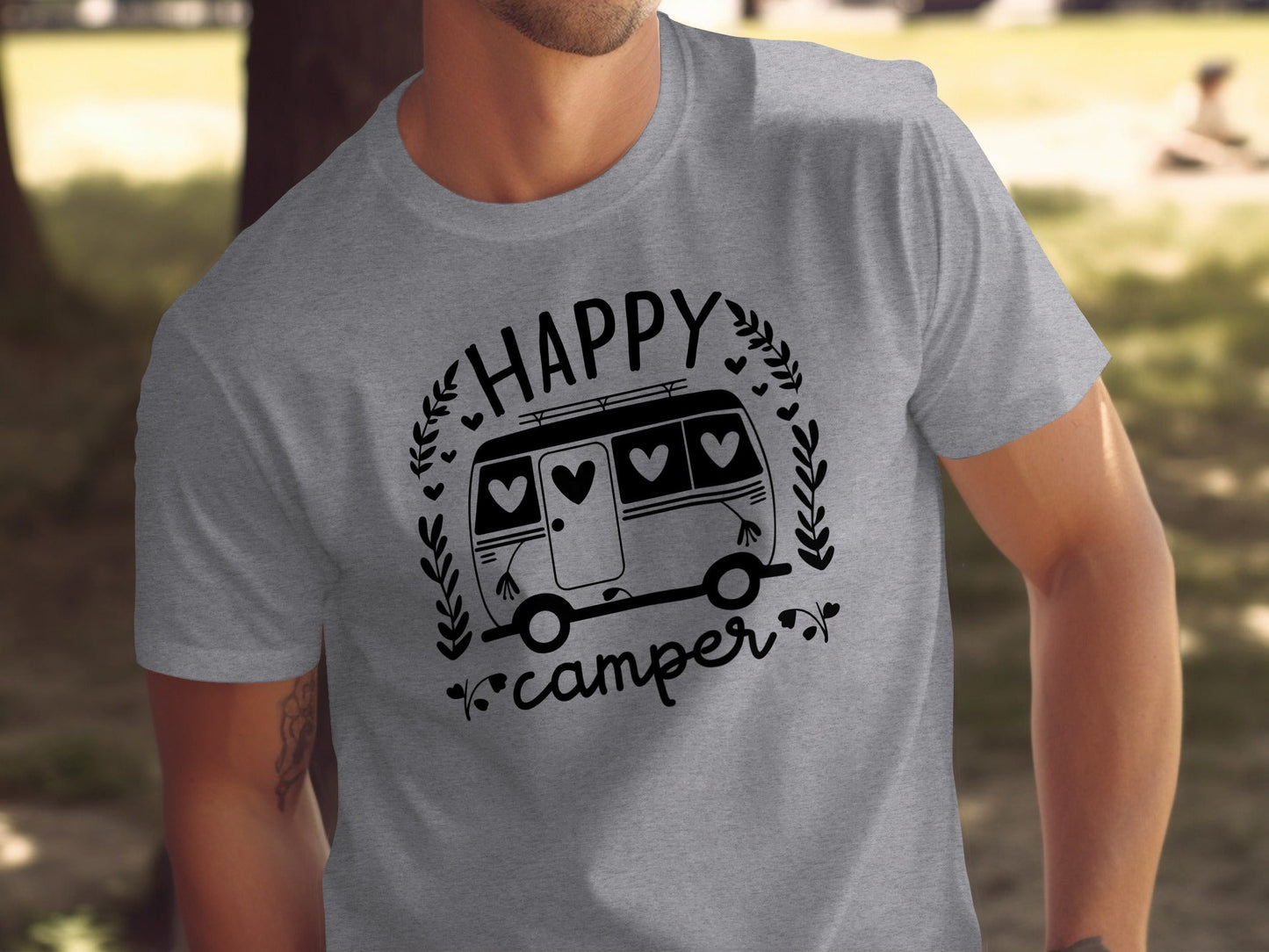Happy Camper Campervan Love Hearts Outdoor Trip Design T-Shirt