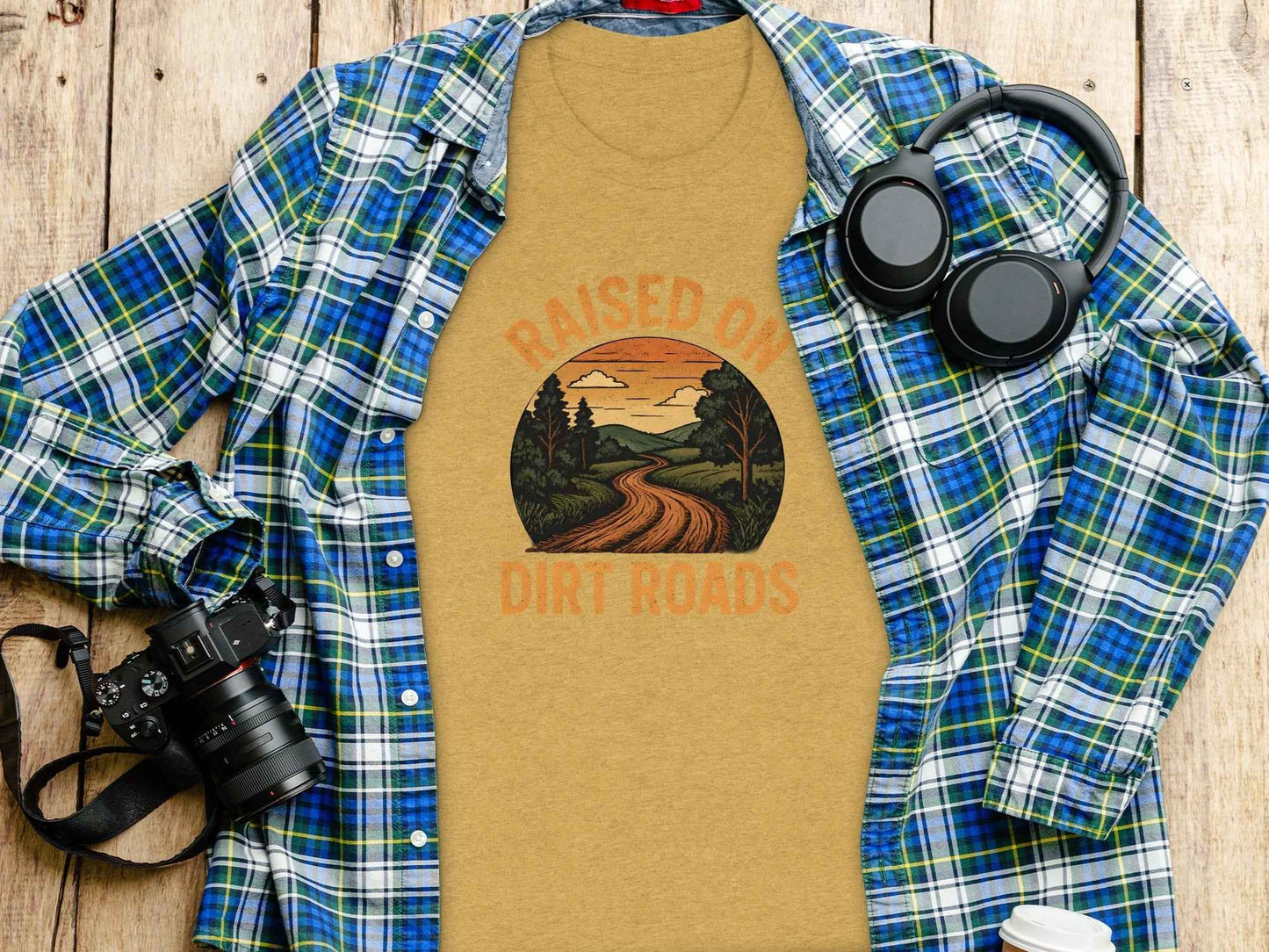 Raised On Dirt Roads Country Graphic Image Design T-Shirt