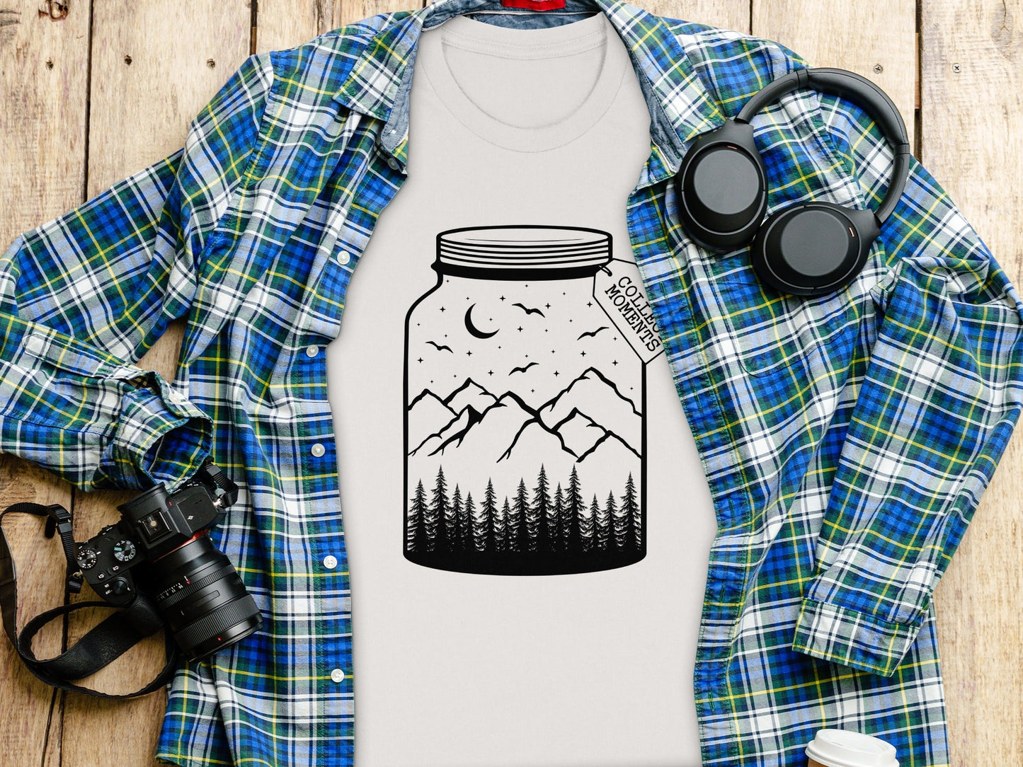 Collect Moments Jar with Mountains Scene Design T-Shirt
