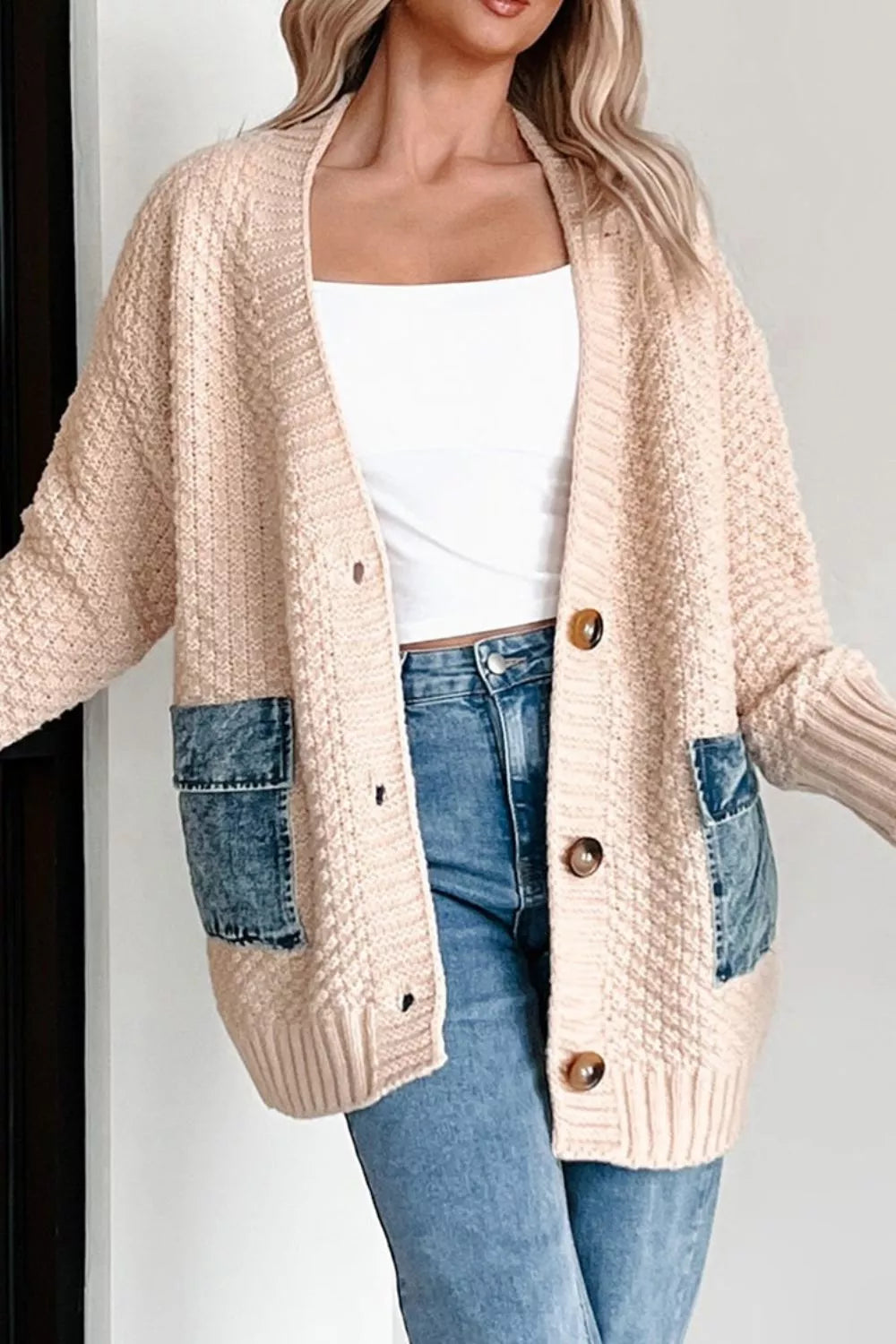 Textured Open Front Knit Cardigan