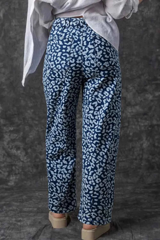 Leopard Print Wide Leg Jeans