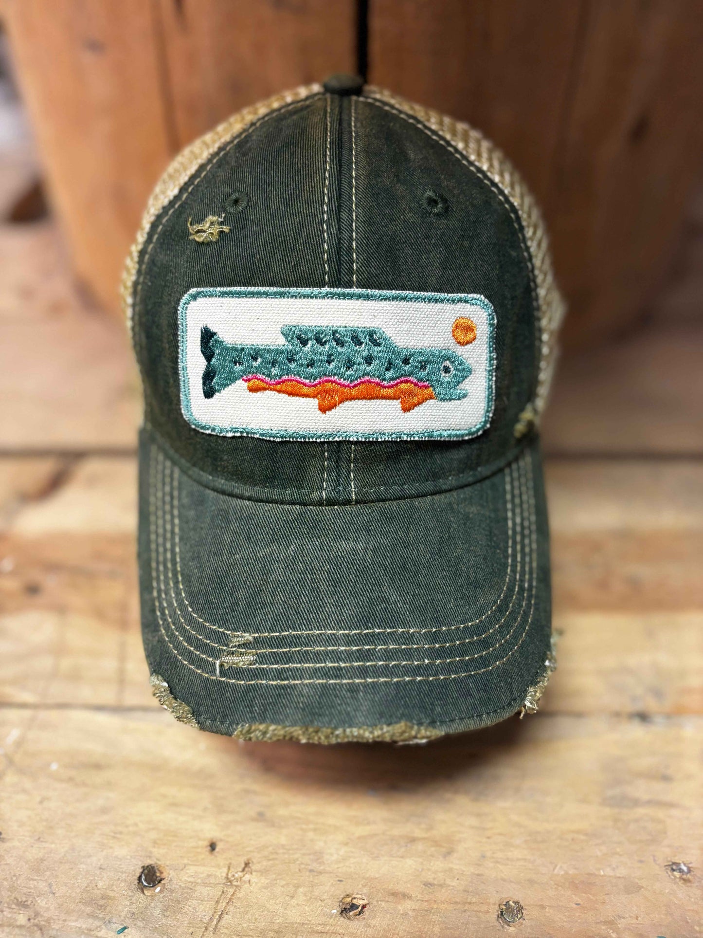 Rainbow Trout distressed snapback Cap