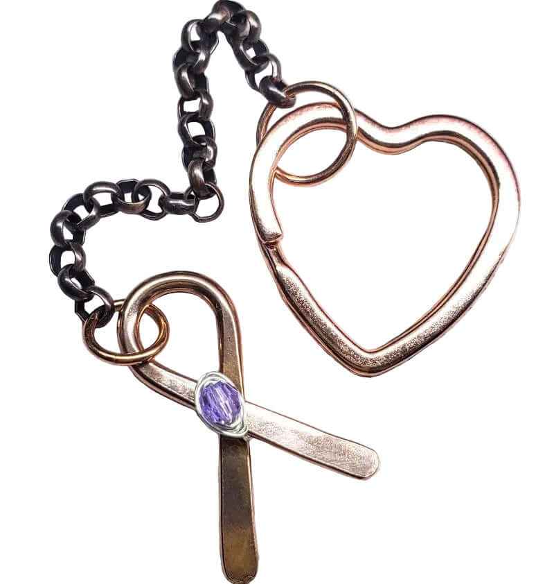 Handmade Caregiver Crystal Copper Ribbon Heart Key Chain