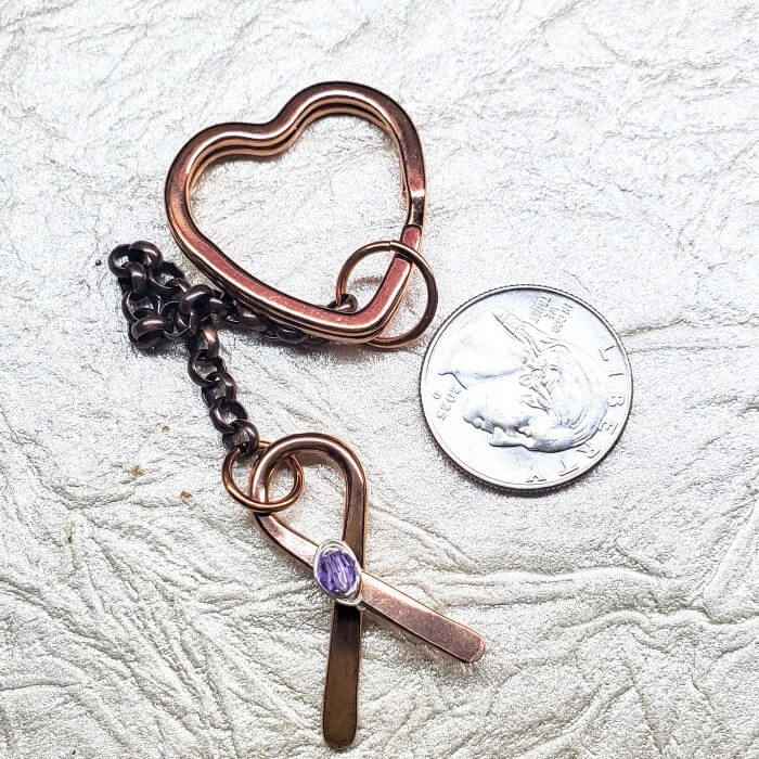 Handmade Caregiver Crystal Copper Ribbon Heart Key Chain