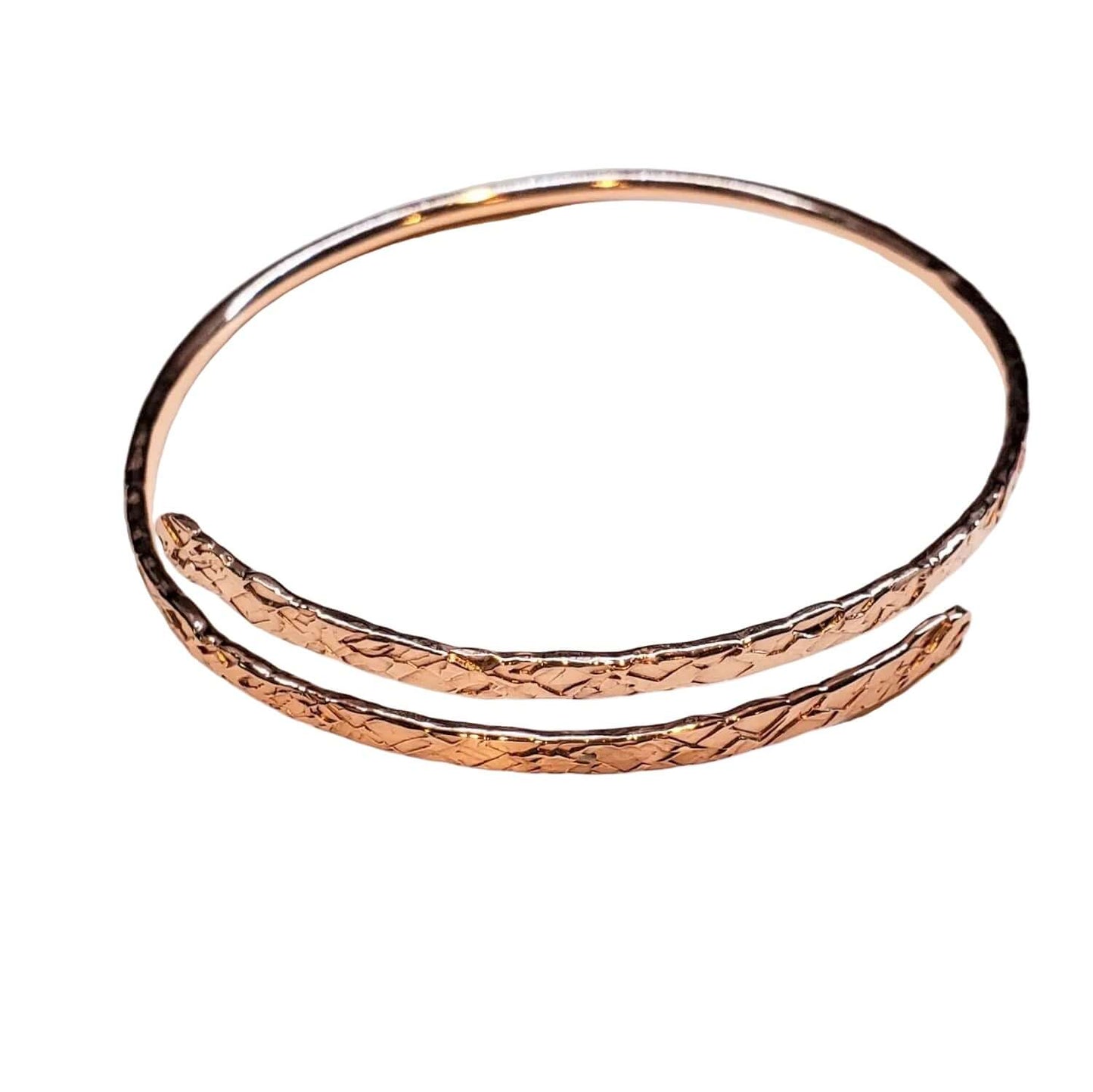 Handmade Adjustable 10 Gauge Copper Hammer Textured Overlap Bangle