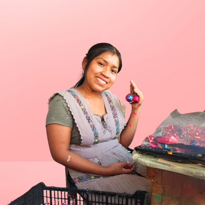 Hand-Painted Ceramic Colorful Sphere Boho Flower Ornament - Mexico