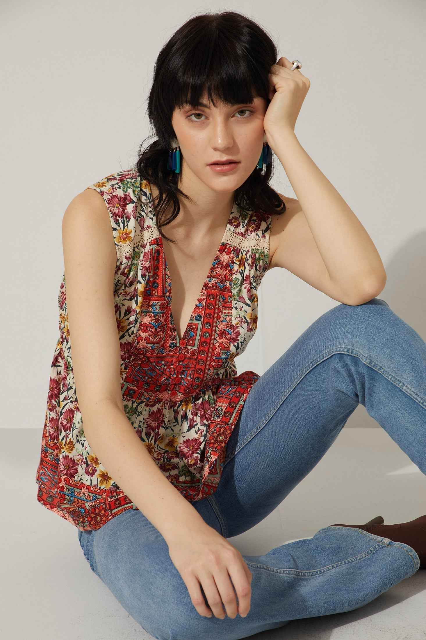 Bohera My Flower Sleeveless Peplum Top