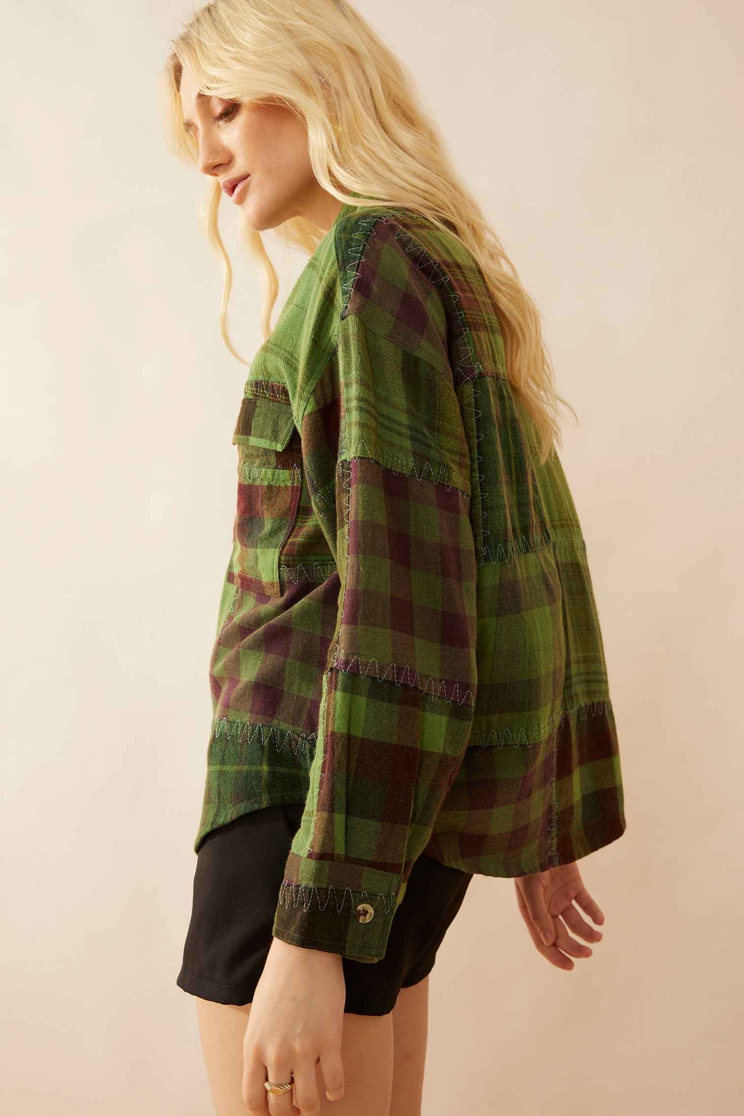 Emma Dawn Patchwork Shacket in Green