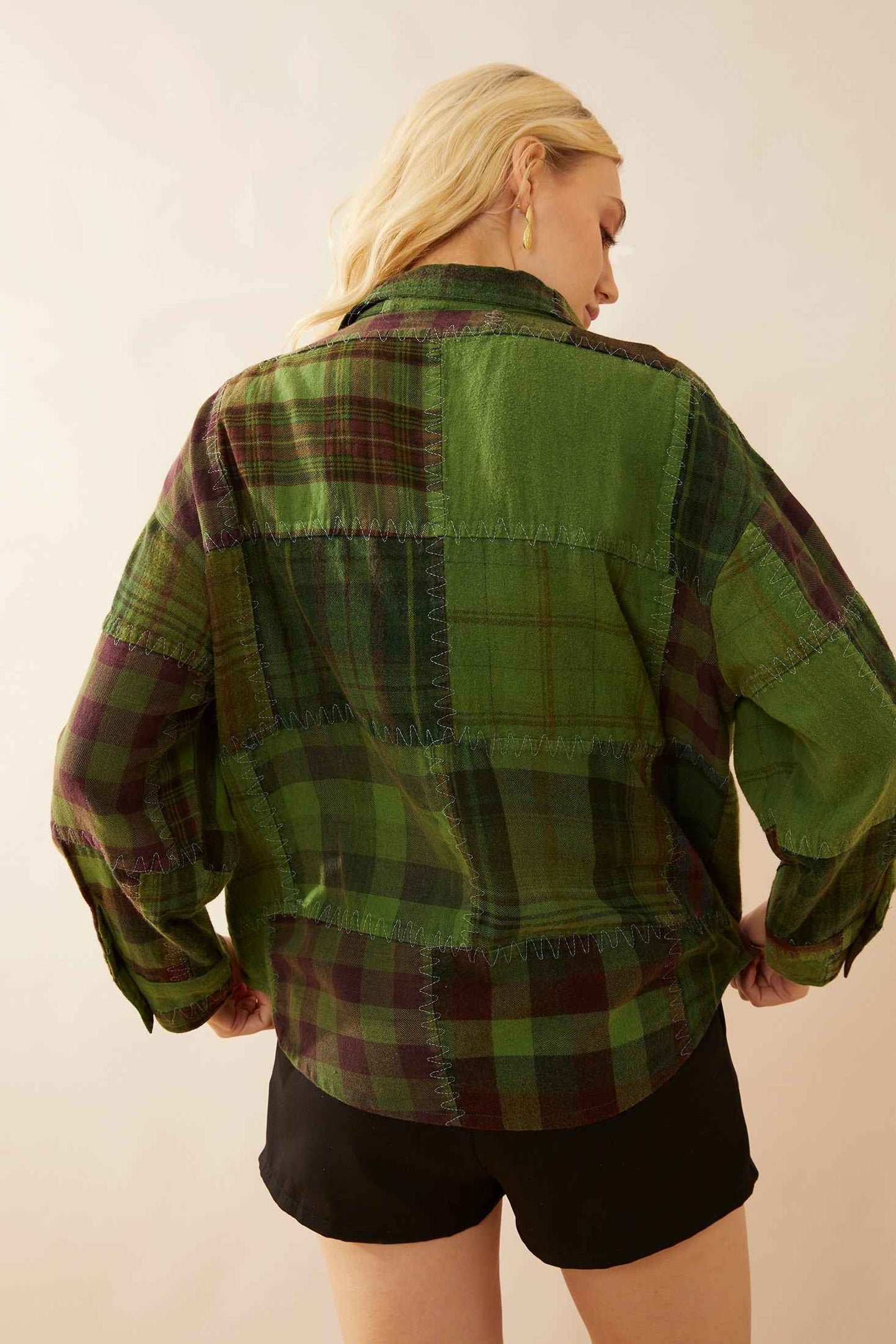 Emma Dawn Patchwork Shacket in Green