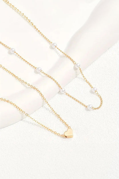 Heart and Pearl Detail 2pcs Layered Necklace