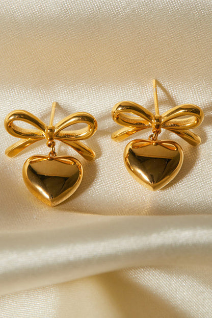 Gold Heart and Bow Studded Earrings