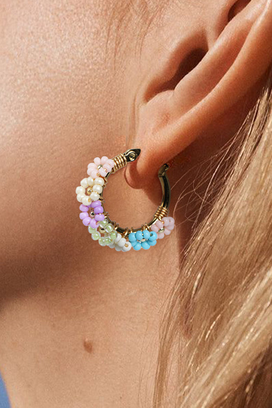 Gold Beaded Flower Hoop Earrings