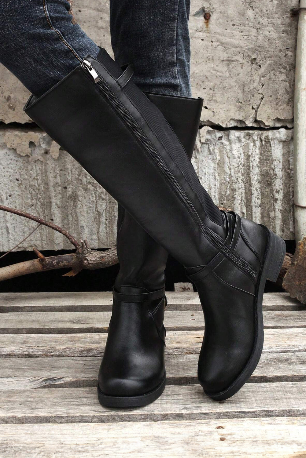 Josie Zipper Knee High Low Heel Boots