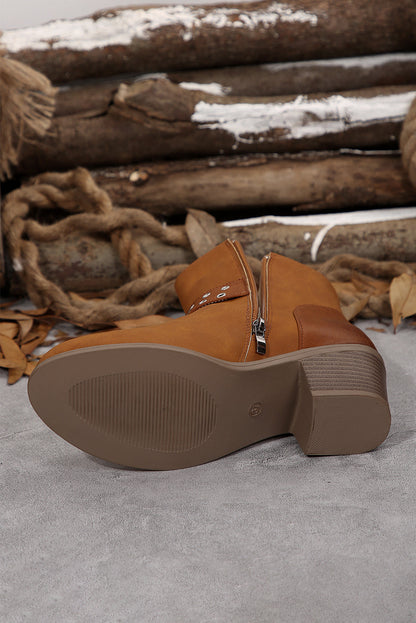 Eyelet Buckled Ankle Boots