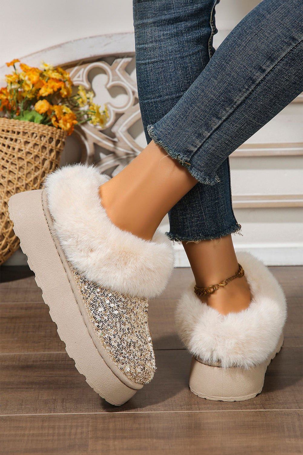 Lucia Sequin Thick Sole Snow Boots