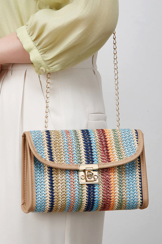 Striped Crochet Flapped Bag