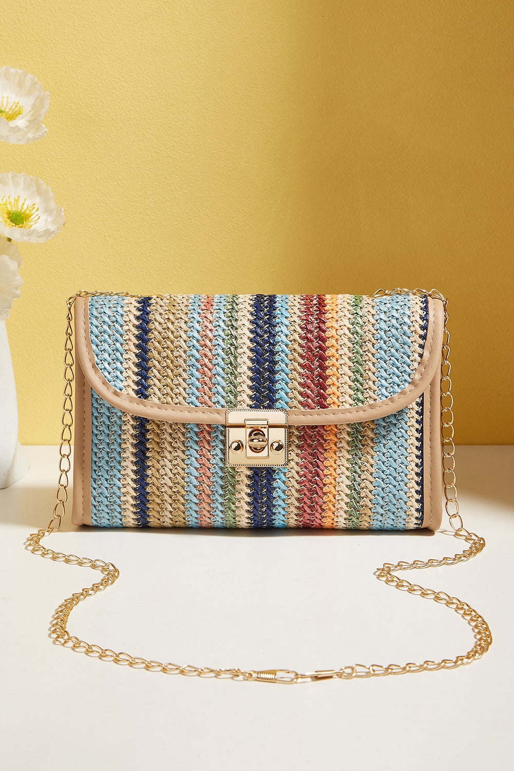 Striped Crochet Flapped Bag