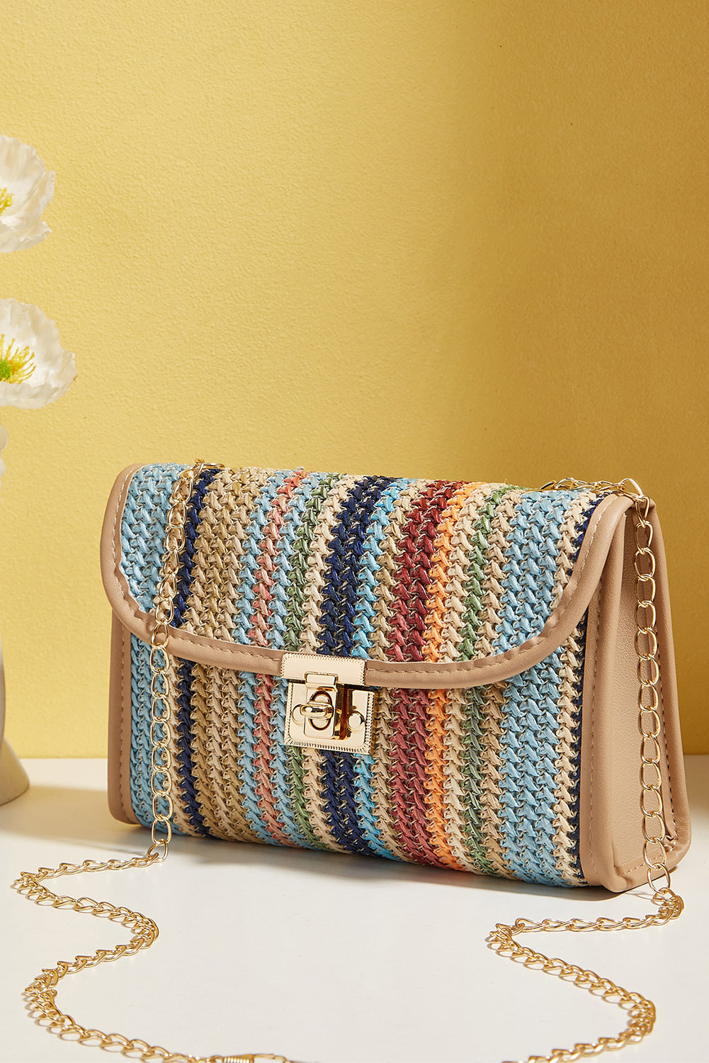 Striped Crochet Flapped Bag