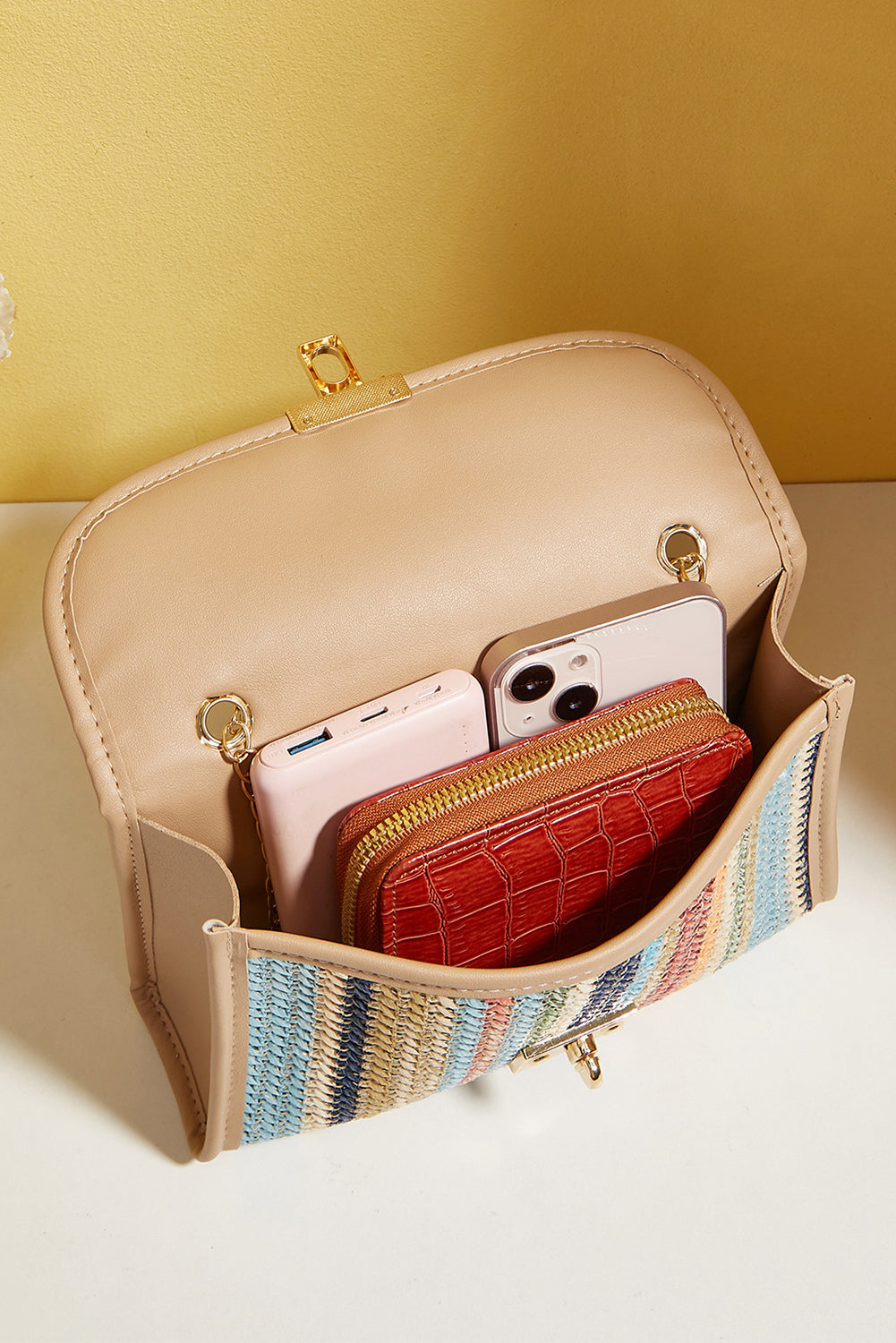 Striped Crochet Flapped Bag