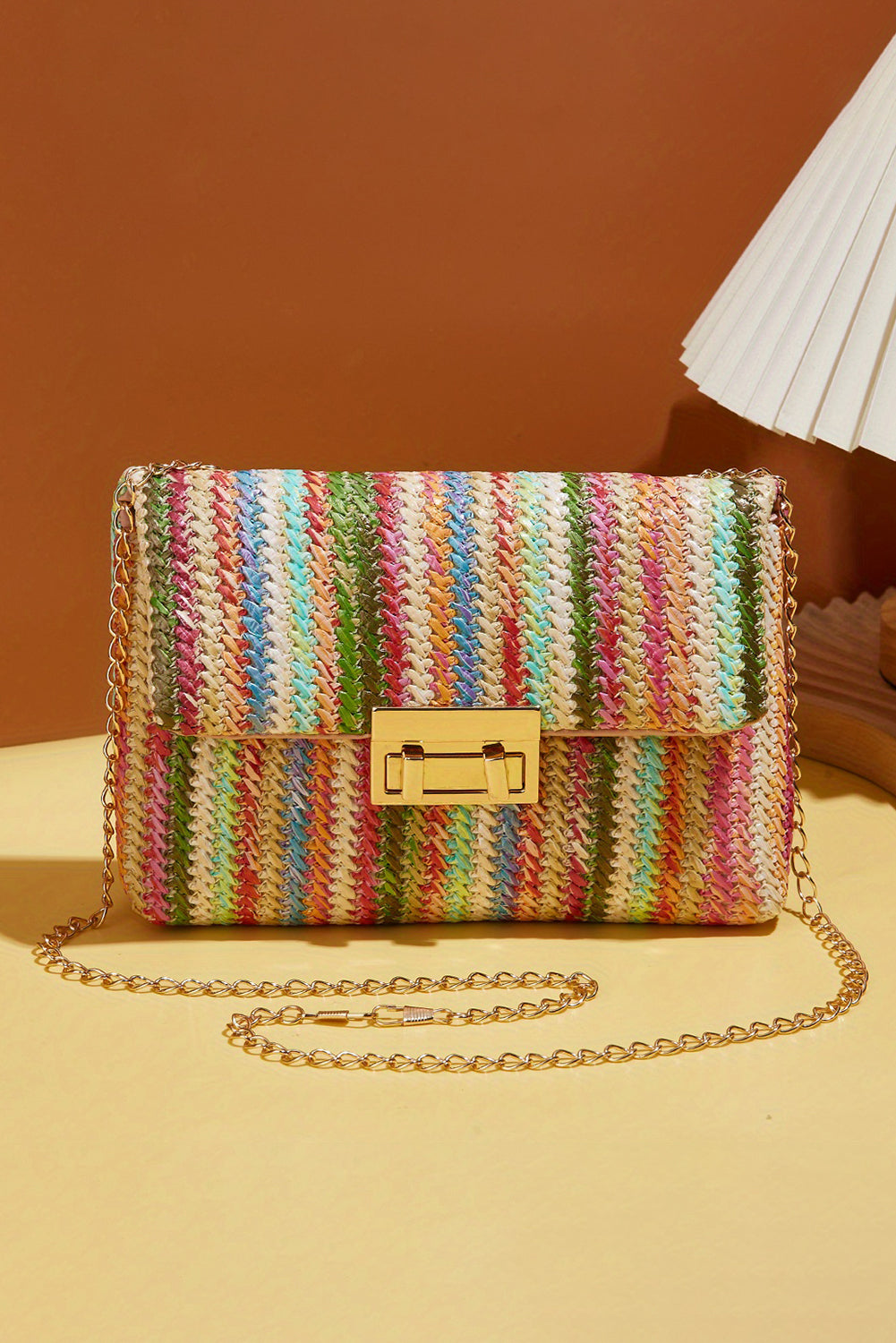 Striped Crochet Flapped Bag