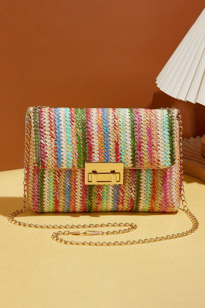 Striped Crochet Flapped Bag