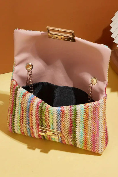 Striped Crochet Flapped Bag