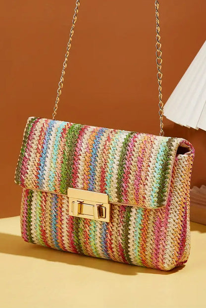 Striped Crochet Flapped Bag