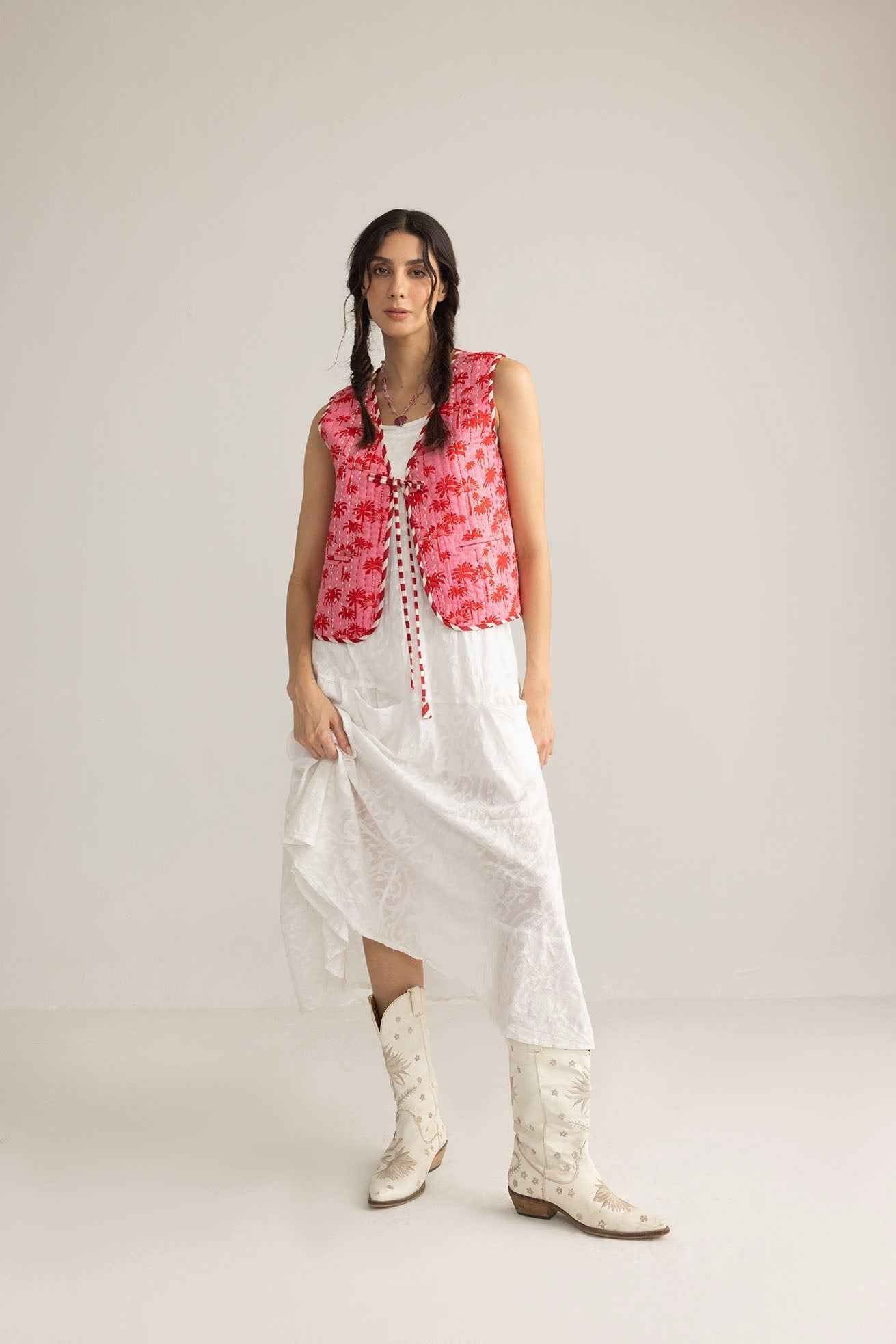 Bohera Sunset Palms Cotton Jacket in Blush Pink