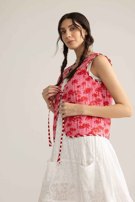 Bohera Sunset Palms Cotton Jacket in Blush Pink