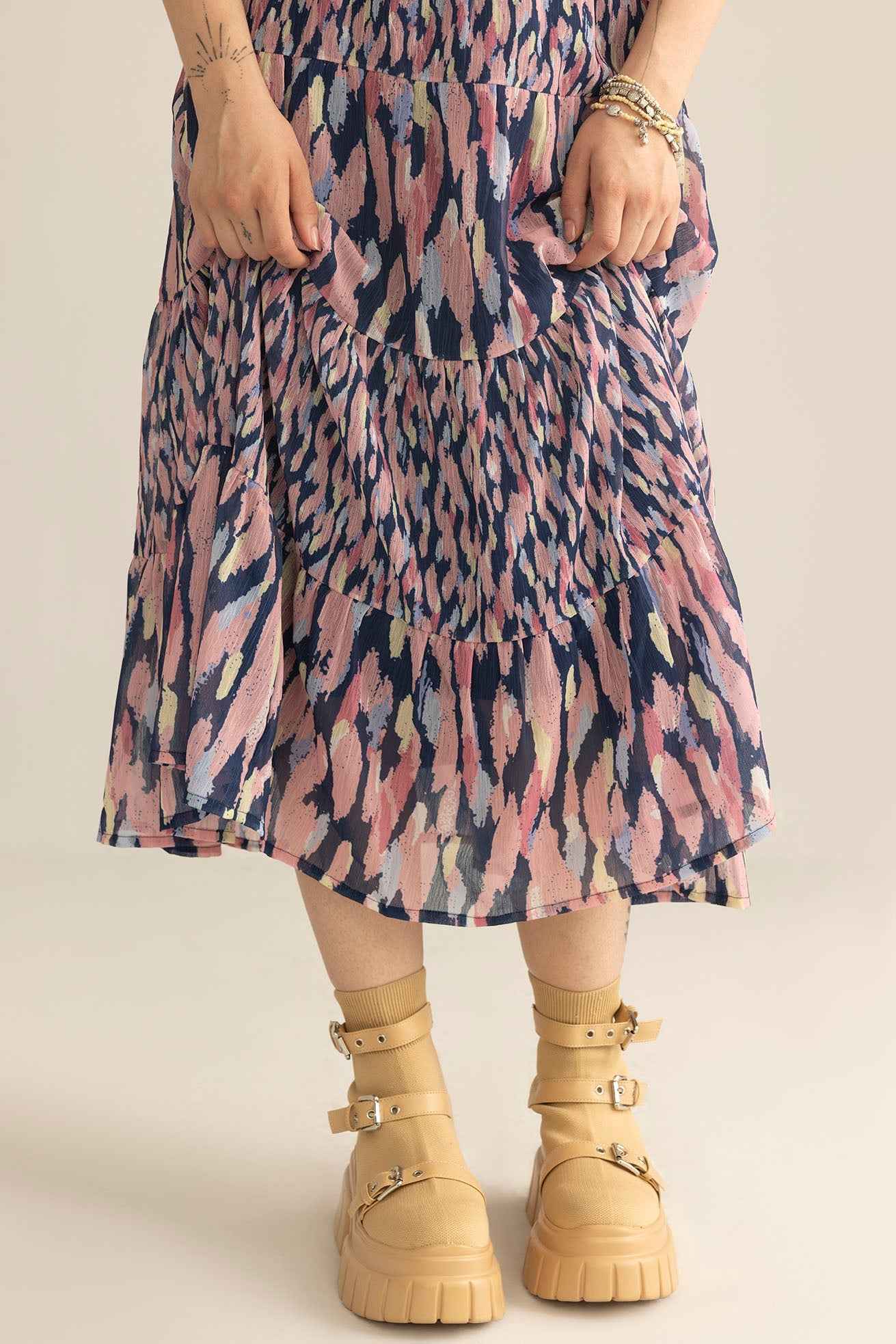 Sahara Bloom Ruffle Skirt in Midnight Lavender