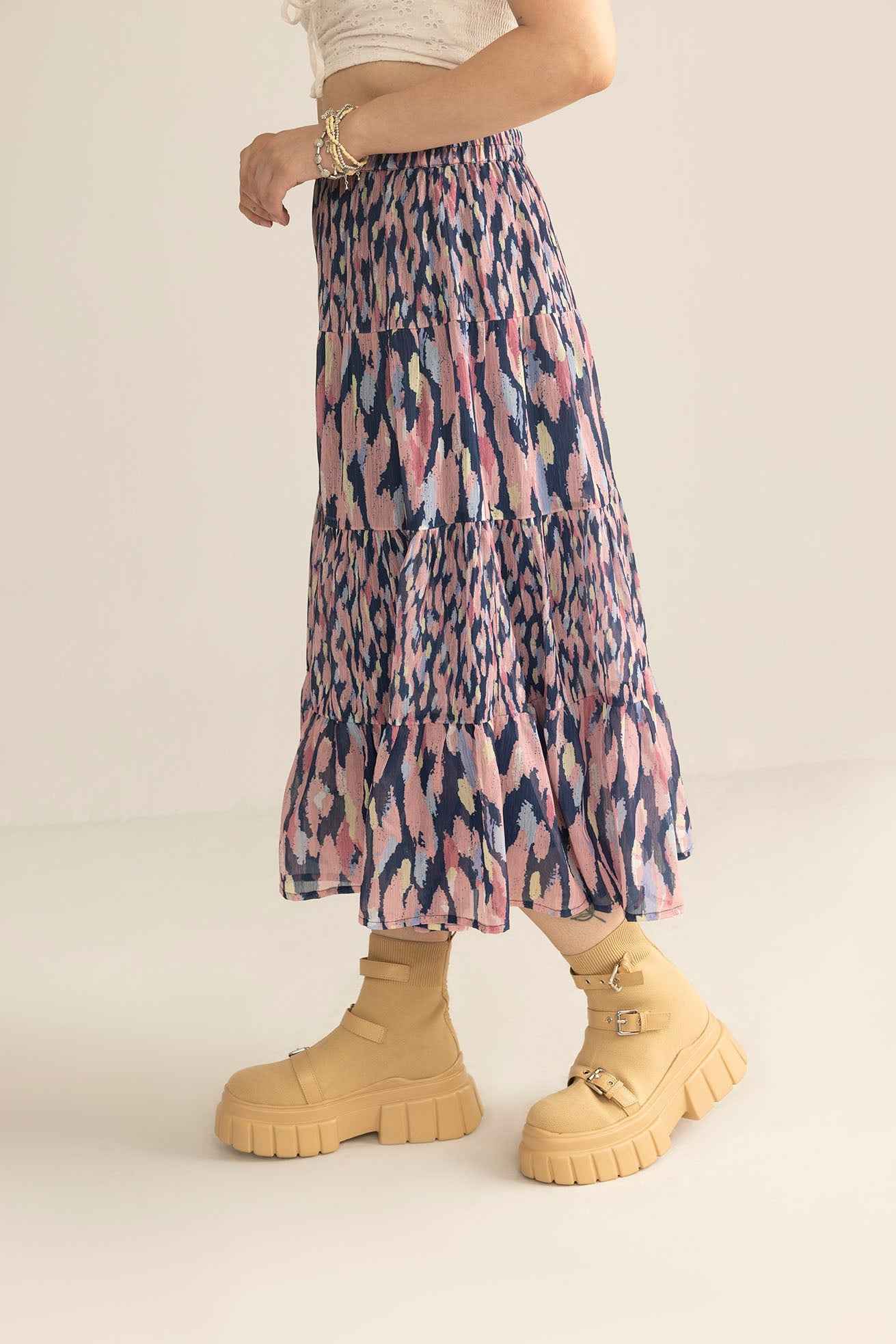 Sahara Bloom Ruffle Skirt in Midnight Lavender