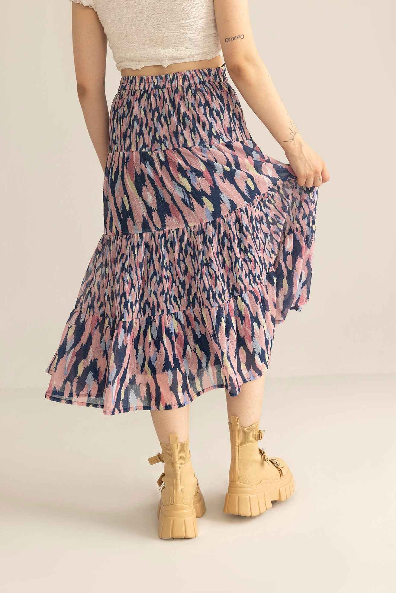 Sahara Bloom Ruffle Skirt in Midnight Lavender