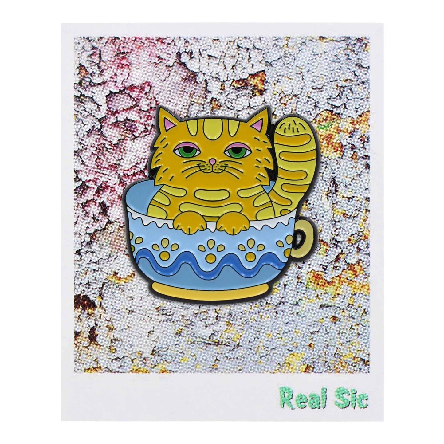 Teacup Cat  - Cute Sleepy Orange Cat Enamel Pin