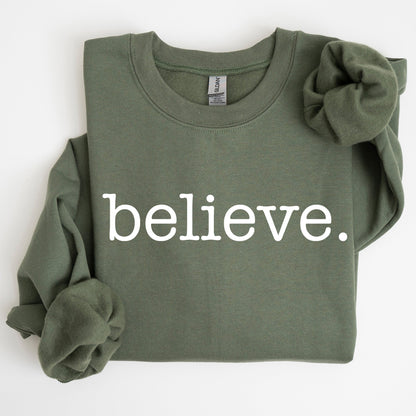 Believe, Classic Minimalist, Christmas, Winter, Snow, Santa, Xmas Sweatshirt