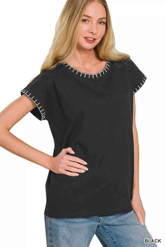 Black Stitch Detailed Oversize Top by Zenana