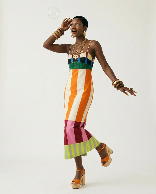 Vibrant Striped Bodycon Maxi Dress