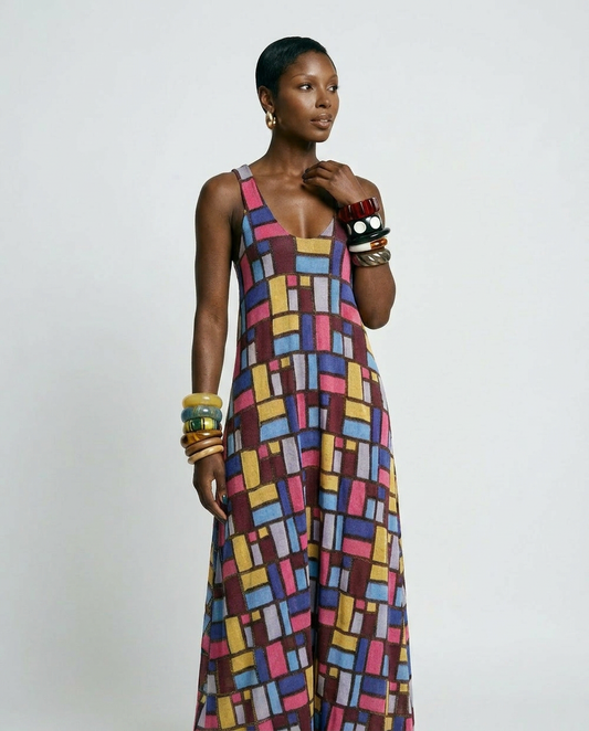 Vibrant Geometric Print Maxi Dress