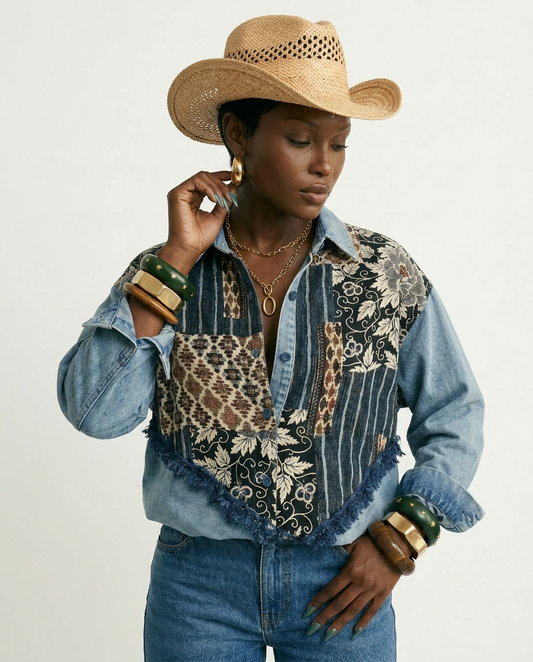 Free Spirit Patchwork Denim Blouse
