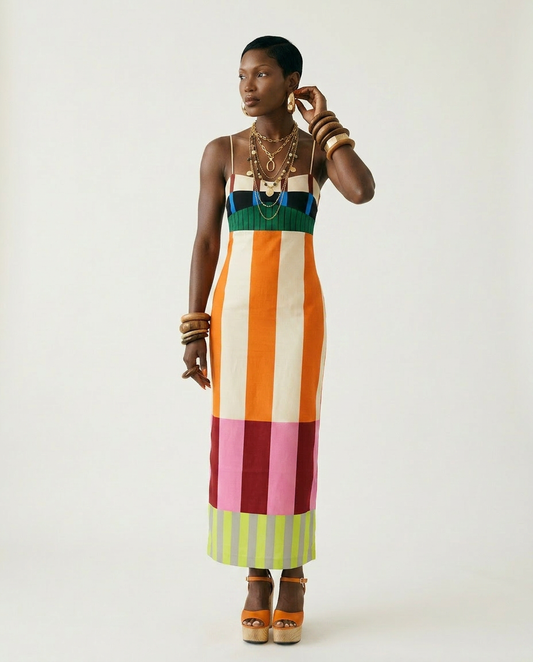 Vibrant Striped Bodycon Maxi Dress
