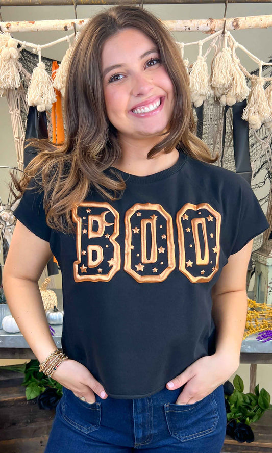 Boo Metallic Puff Halloween Edgy Graphic Shirt