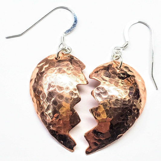 Handmade Sculpted Copper Broken Heart Earrings