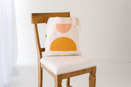 Mod Boho Half Circle Linen Tote Bag, College Student Gift, Eco Friendly, Mother's Day Gift,Christmas Gift