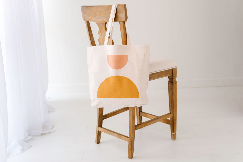 Mod Boho Half Circle Linen Tote Bag, College Student Gift, Eco Friendly, Mother's Day Gift,Christmas Gift