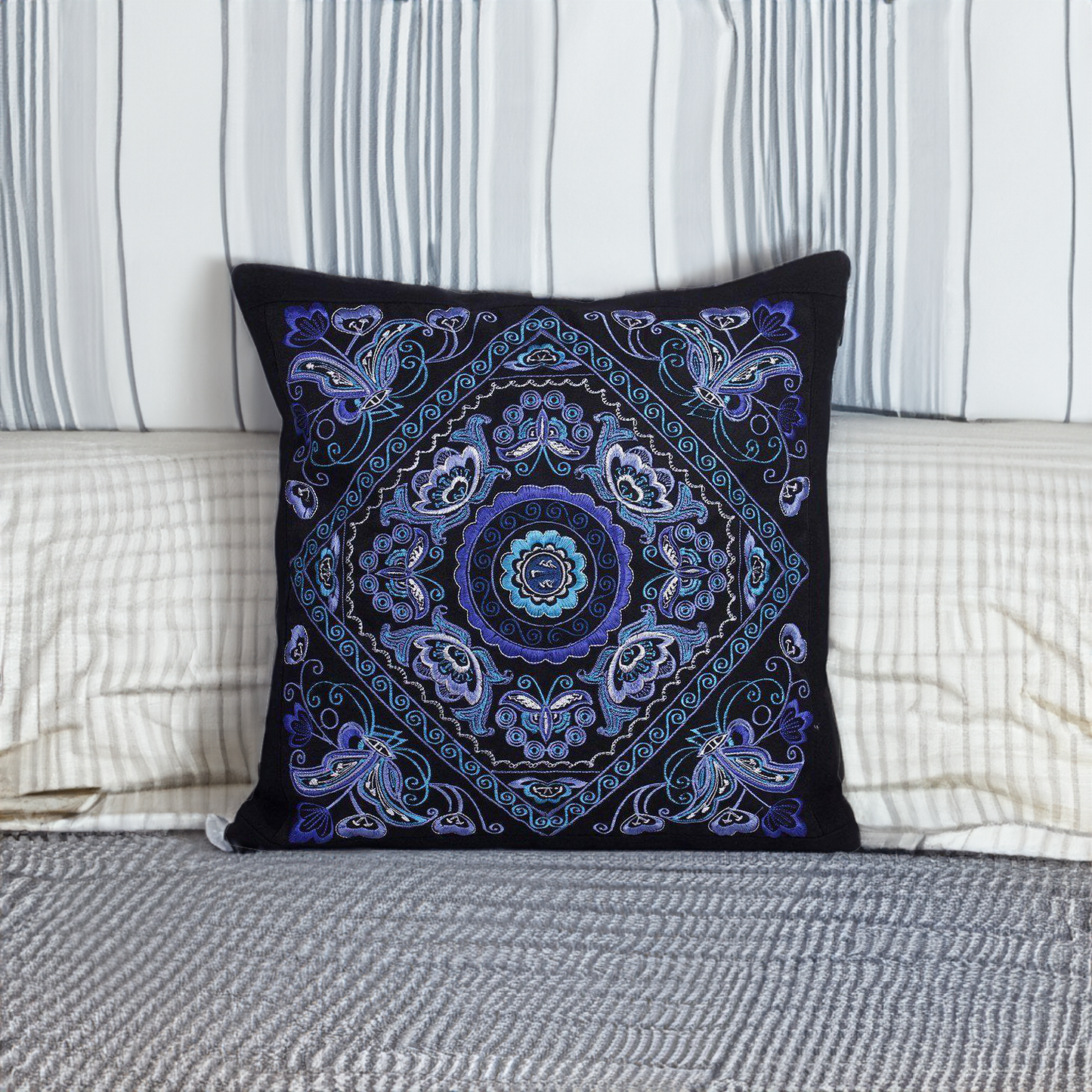 Diamond Flower Embroidered Pillow Cover - Thailand