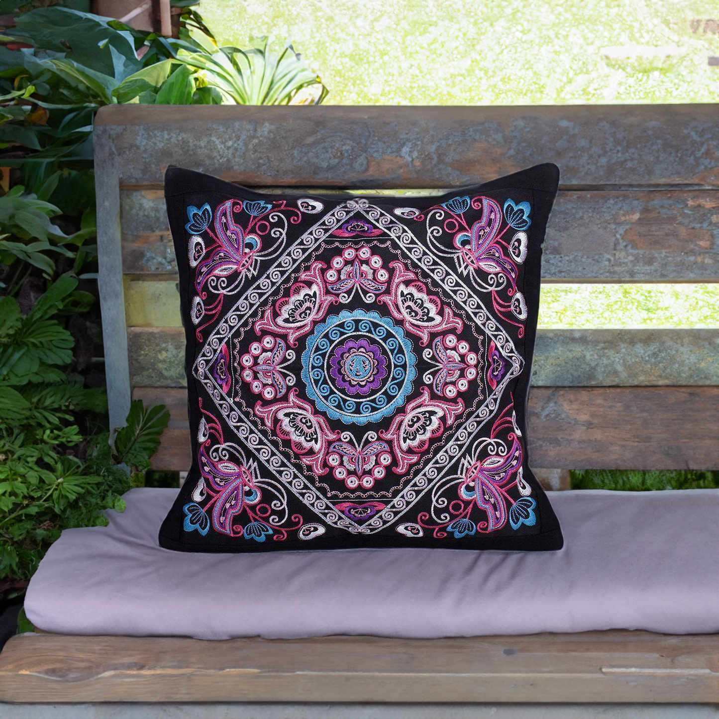 Diamond Flower Embroidered Pillow Cover - Thailand