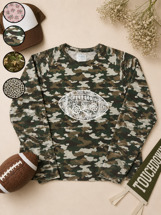 Football Lace Graphic AOP Edgy Long Sleeve Graphic Shirt