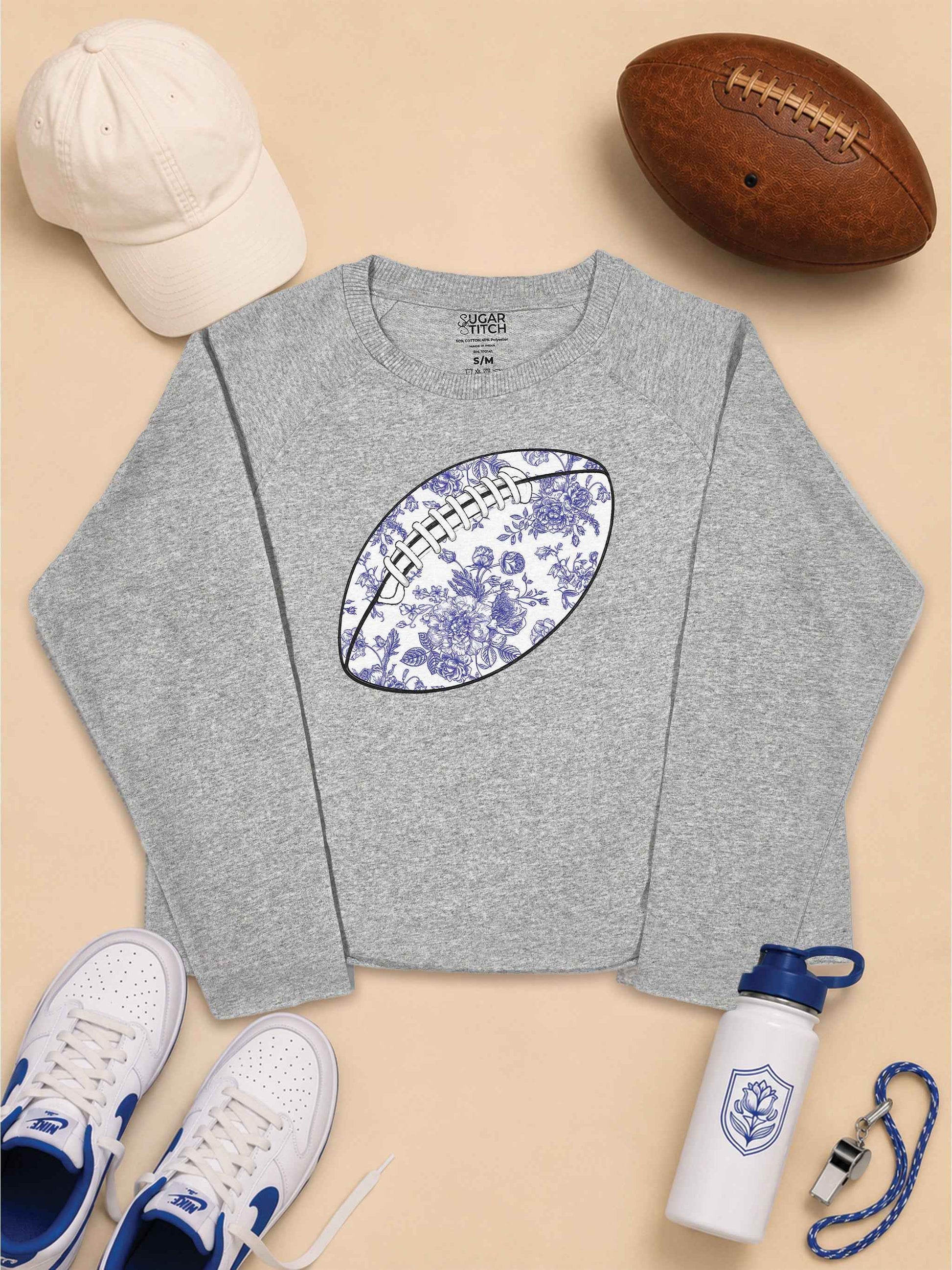 Chinoiserie Game Day Football Graphic Long Sleeve Edgy Shirt