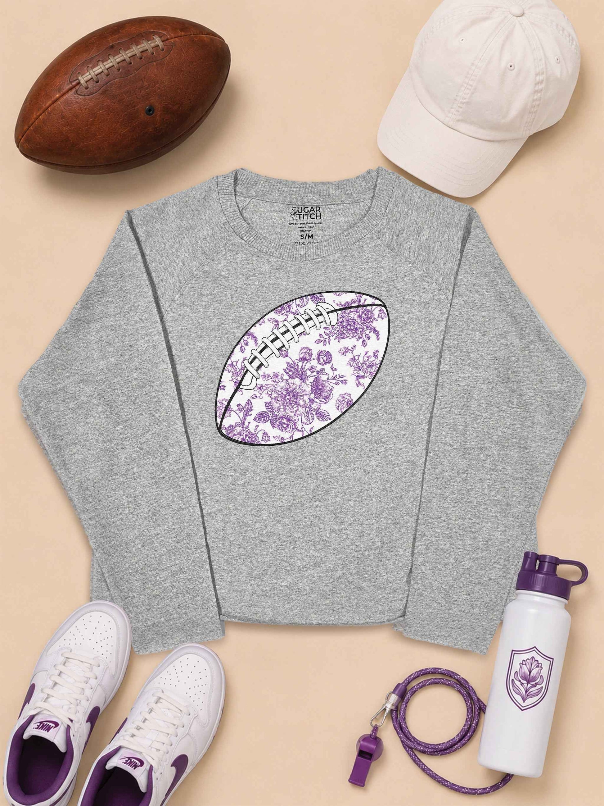 Chinoiserie Game Day Football Graphic Long Sleeve Edgy Shirt